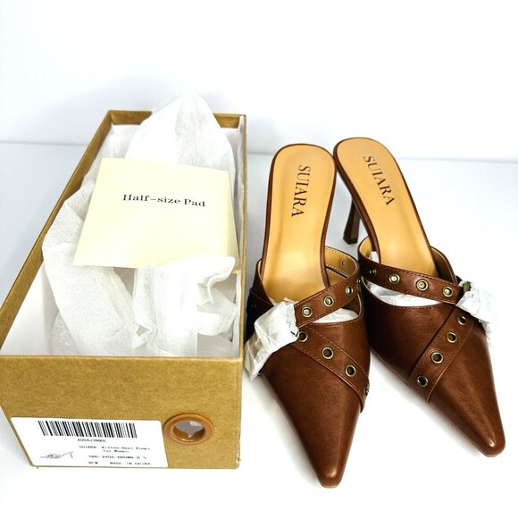 NEW Women’s Suiara Kitten Heels Pumps Size 8.5” Brown Pointy Toes with Box - Picture 9 of 10